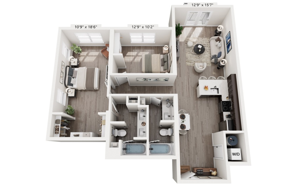 Floorplan of a 2 Bed Apartment Home in 3D