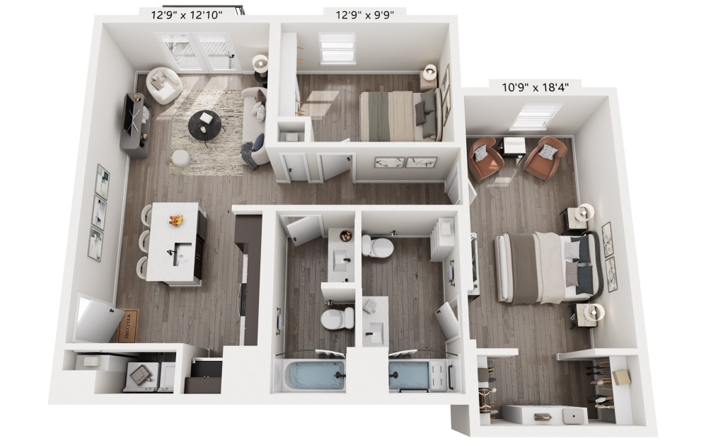 Floorplan of a 2 Bed Apartment Home in 3D