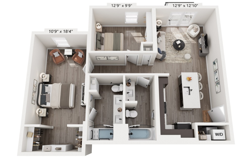 Floorplan of a 2 Bed Apartment Home in 3D