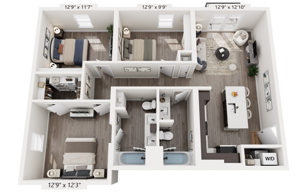 Floorplan of a 3 Bed Apartment Home