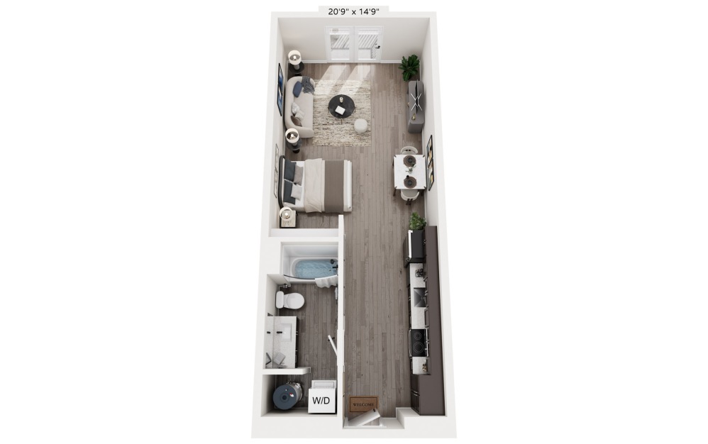 3D Floorplan of a Studio Apartment Home